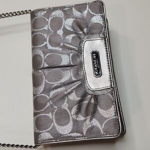 Coach Silver C Embroidered Crossbody with Chain Strap Gray Card Holder